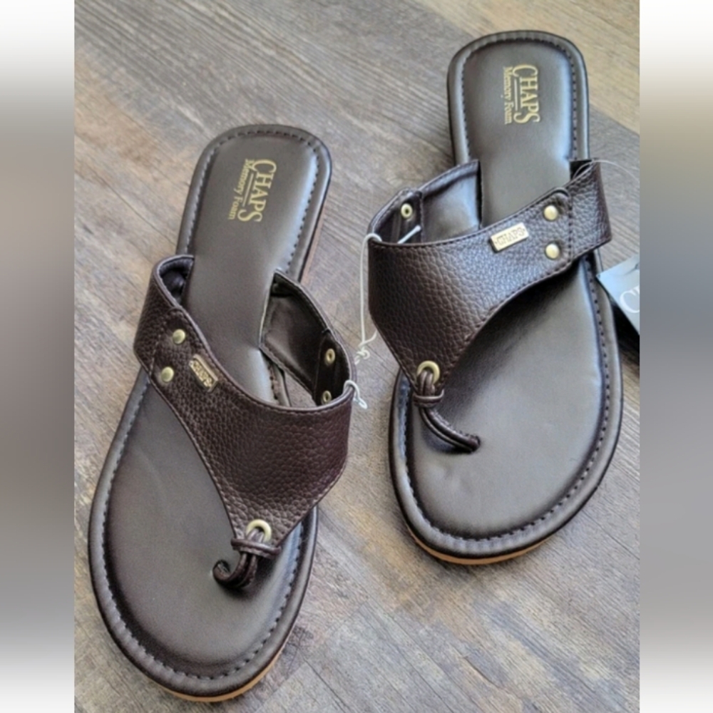 Chaps Brown Sandals with Leather Straps and Toe Loop